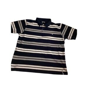 South Pole Mens Striped Polo Shirt XL Black White Gray Short Sleeve Cotton (874)